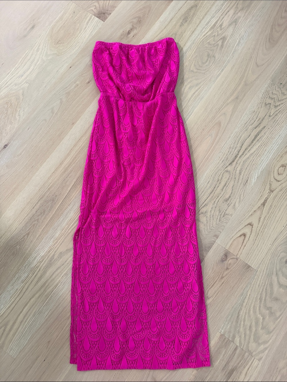 Lilly Pulitzer Hot Pink Strapless Lace Column Maxi Dress Size S